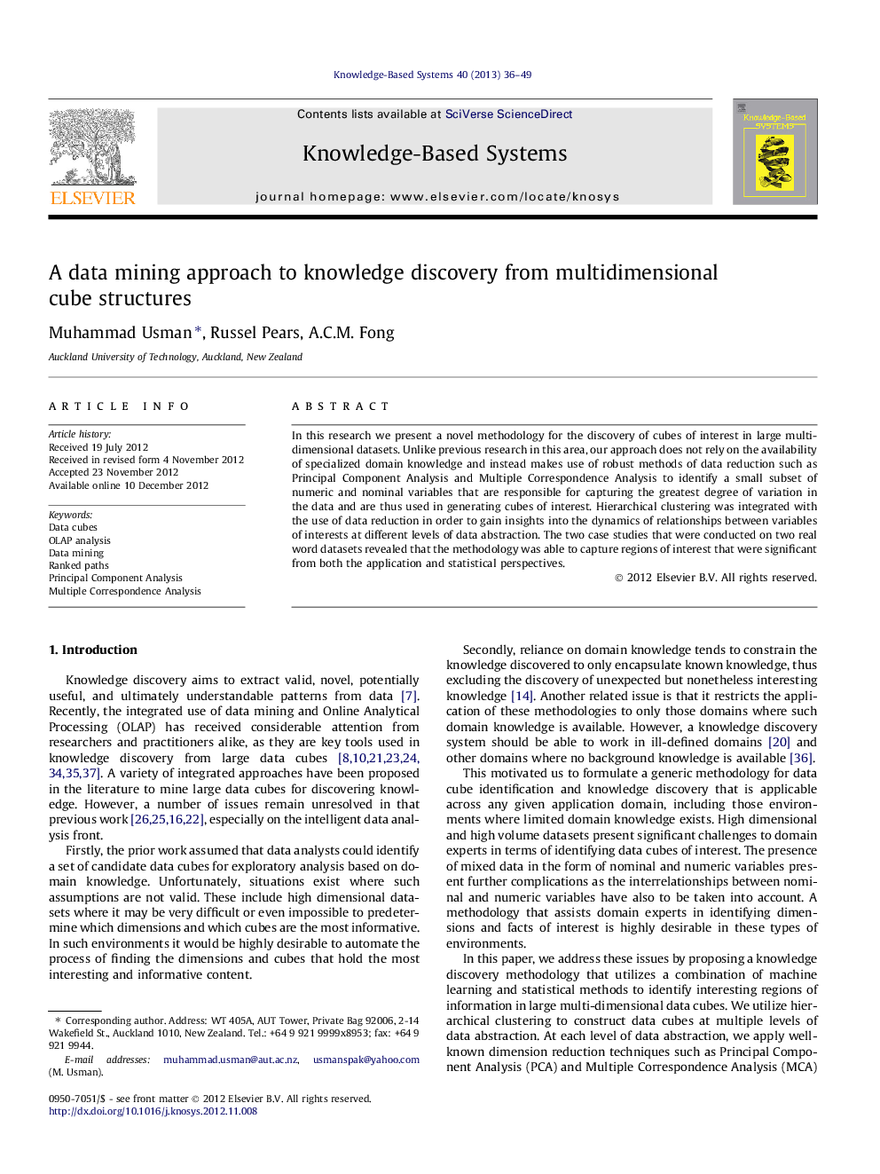 A data mining approach to knowledge discovery from multidimensional cube structures