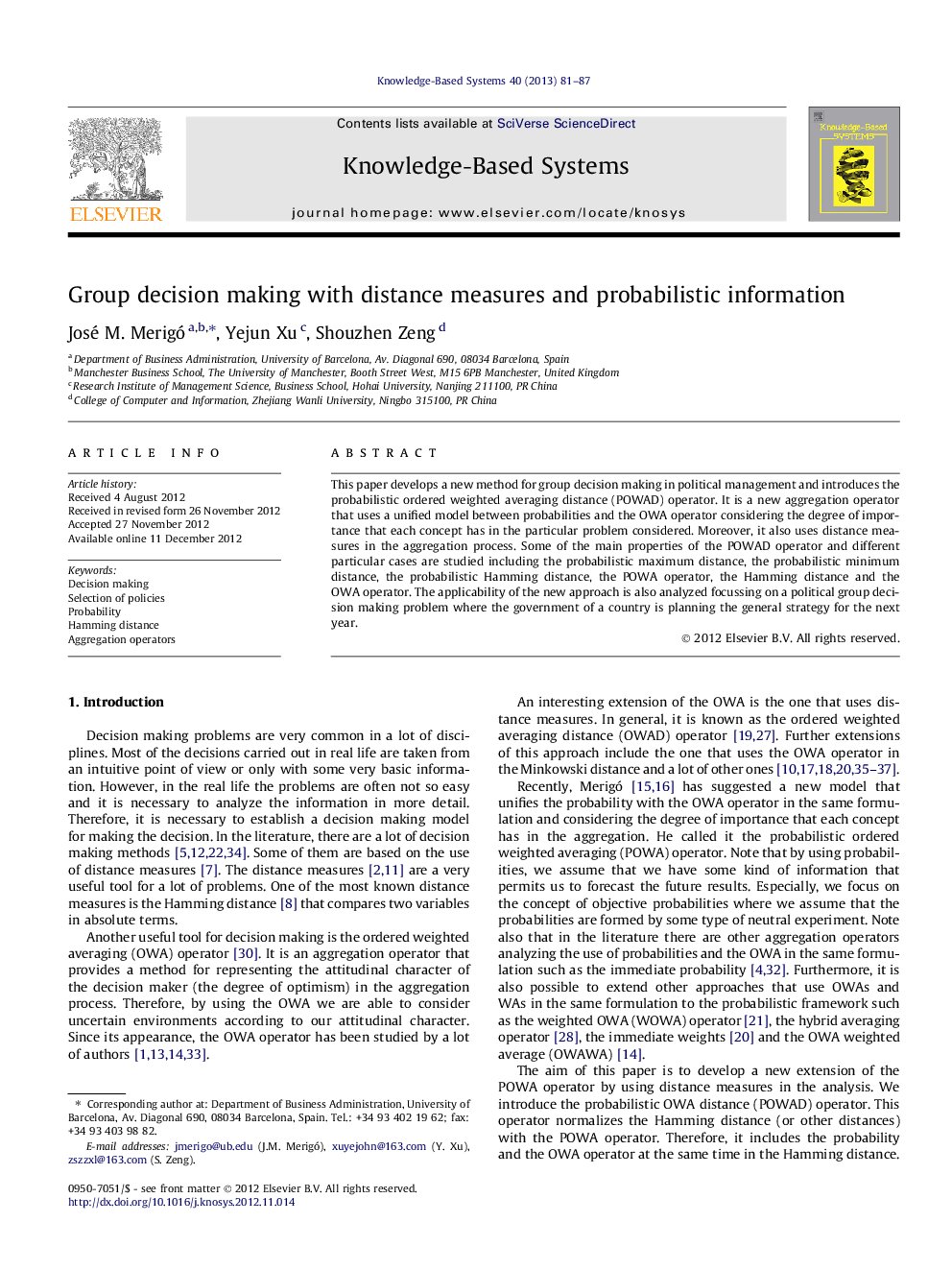 Group decision making with distance measures and probabilistic information