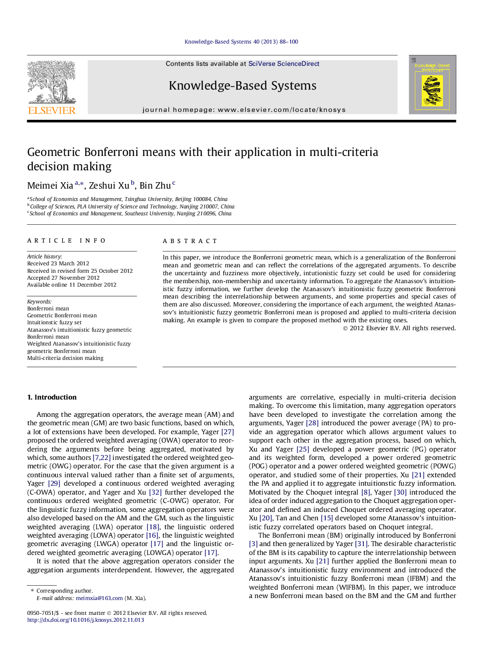 Geometric Bonferroni means with their application in multi-criteria decision making