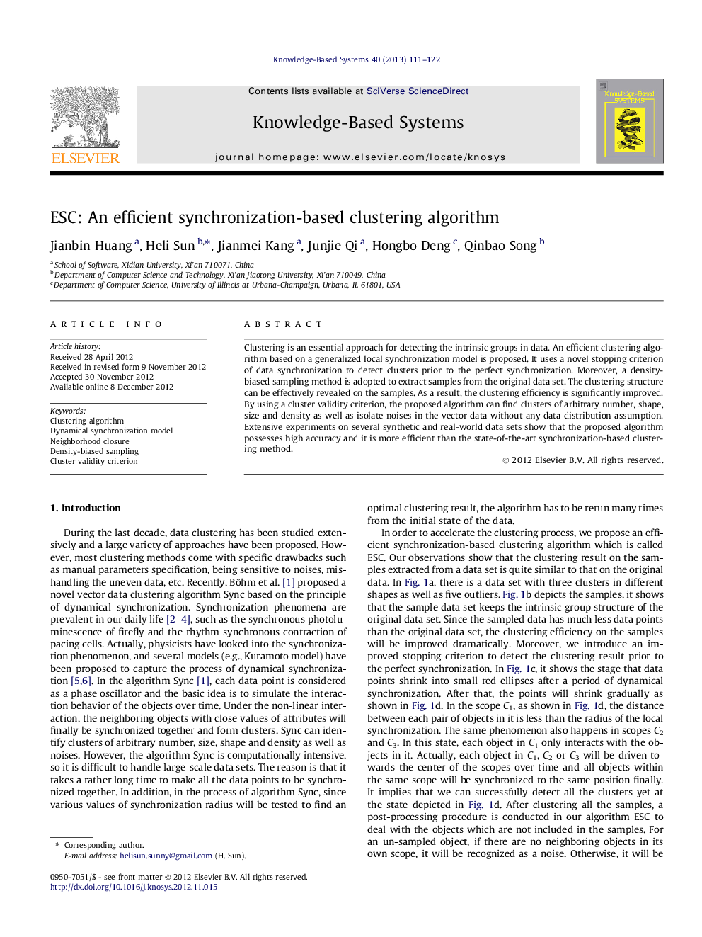 ESC: An efficient synchronization-based clustering algorithm