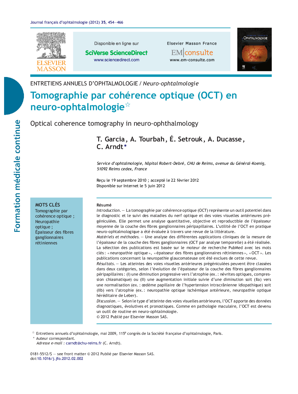 Tomographie par cohérence optique (OCT) en neuro-ophtalmologie