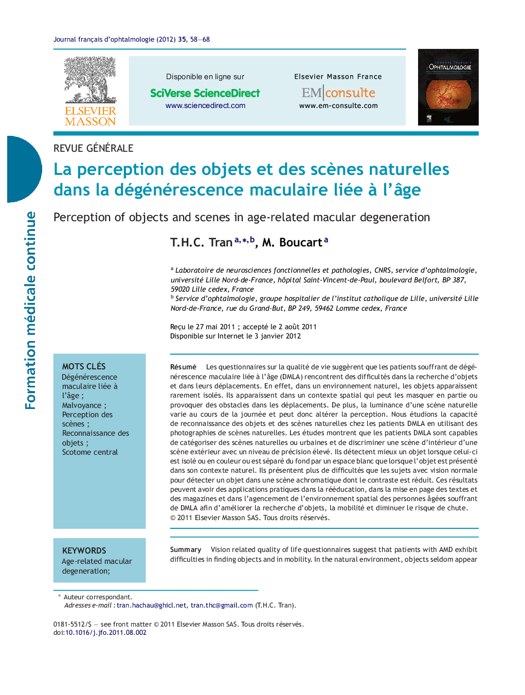 La perception des objets et des scÃ¨nes naturelles dans la dégénérescence maculaire liée Ã  l'Ã¢ge