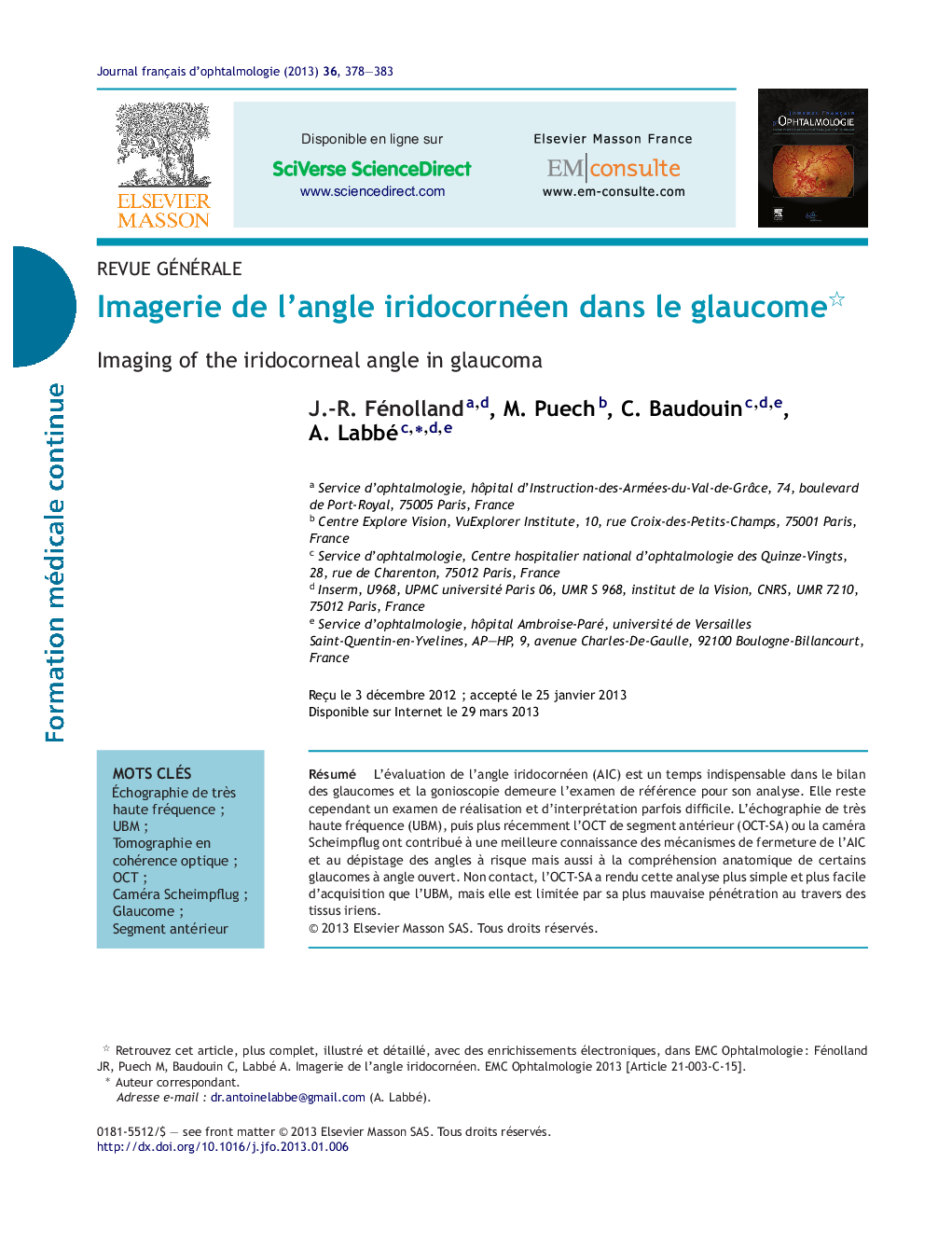 Imagerie de l'angle iridocornéen dans le glaucome