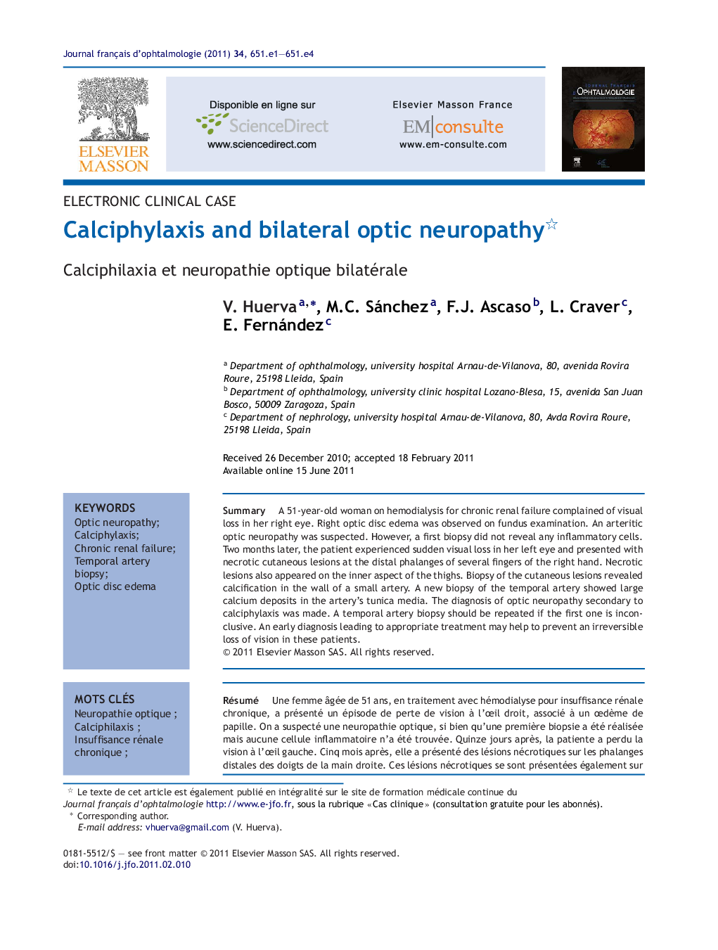 Calciphylaxis and bilateral optic neuropathy