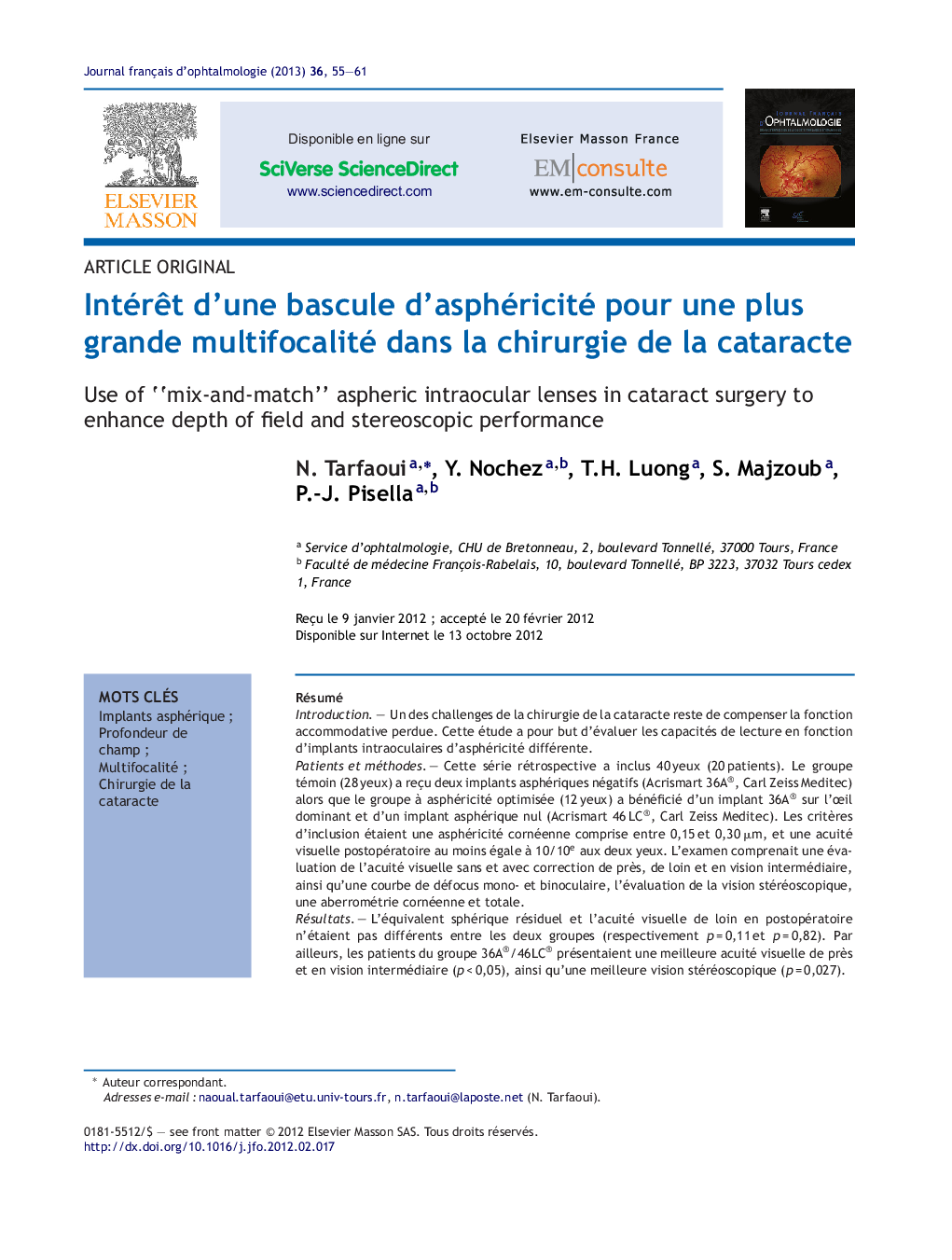 عکس صفحه اول مقاله: Intérêt d'une bascule d'asphéricité pour une plus grande multifocalité dans la chirurgie de la cataracte Intérêt d'une bascule d'asphéricité pour une plus grande multifocalité dans la chirurgie de la cataracte