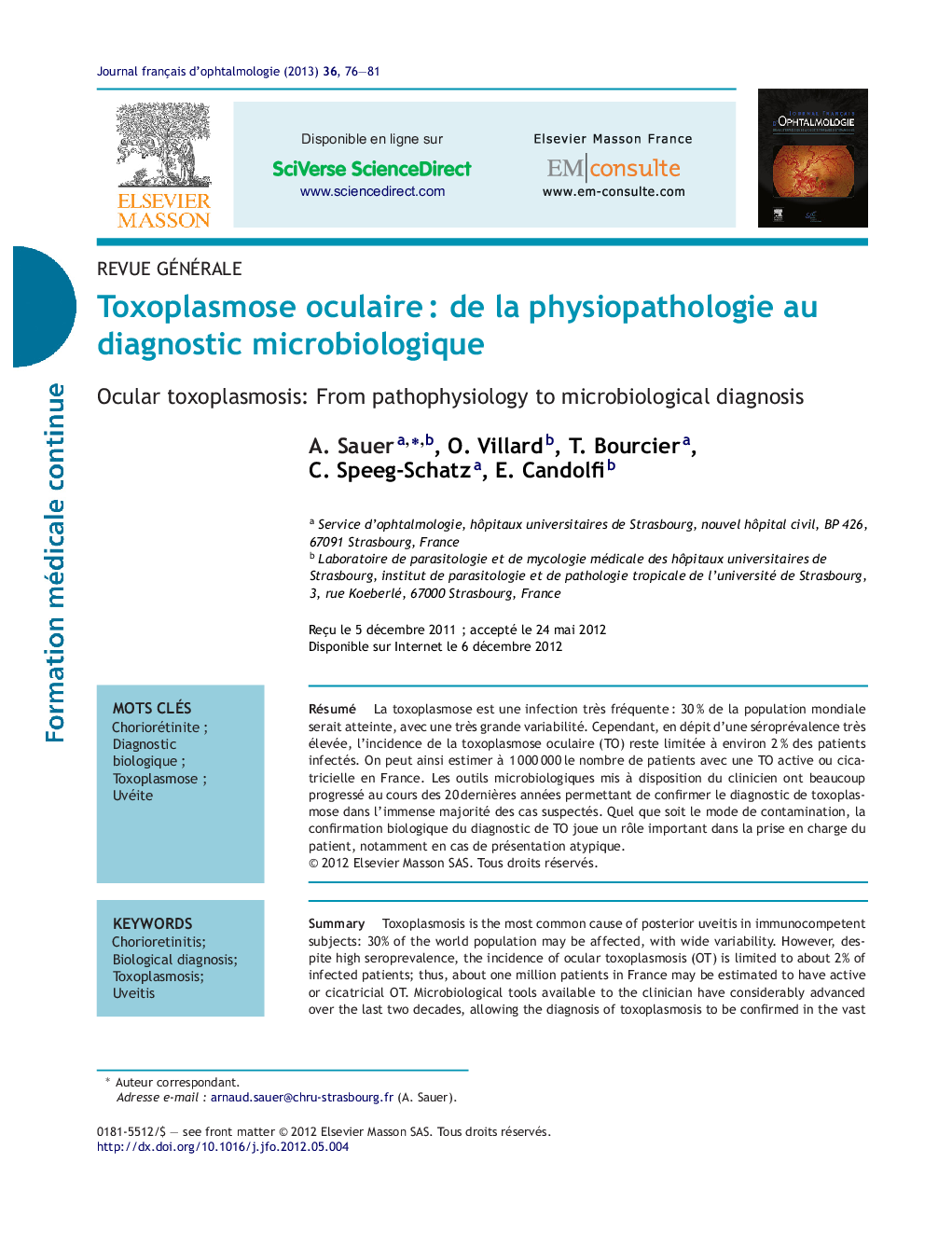 Toxoplasmose oculaire : de la physiopathologie au diagnostic microbiologique