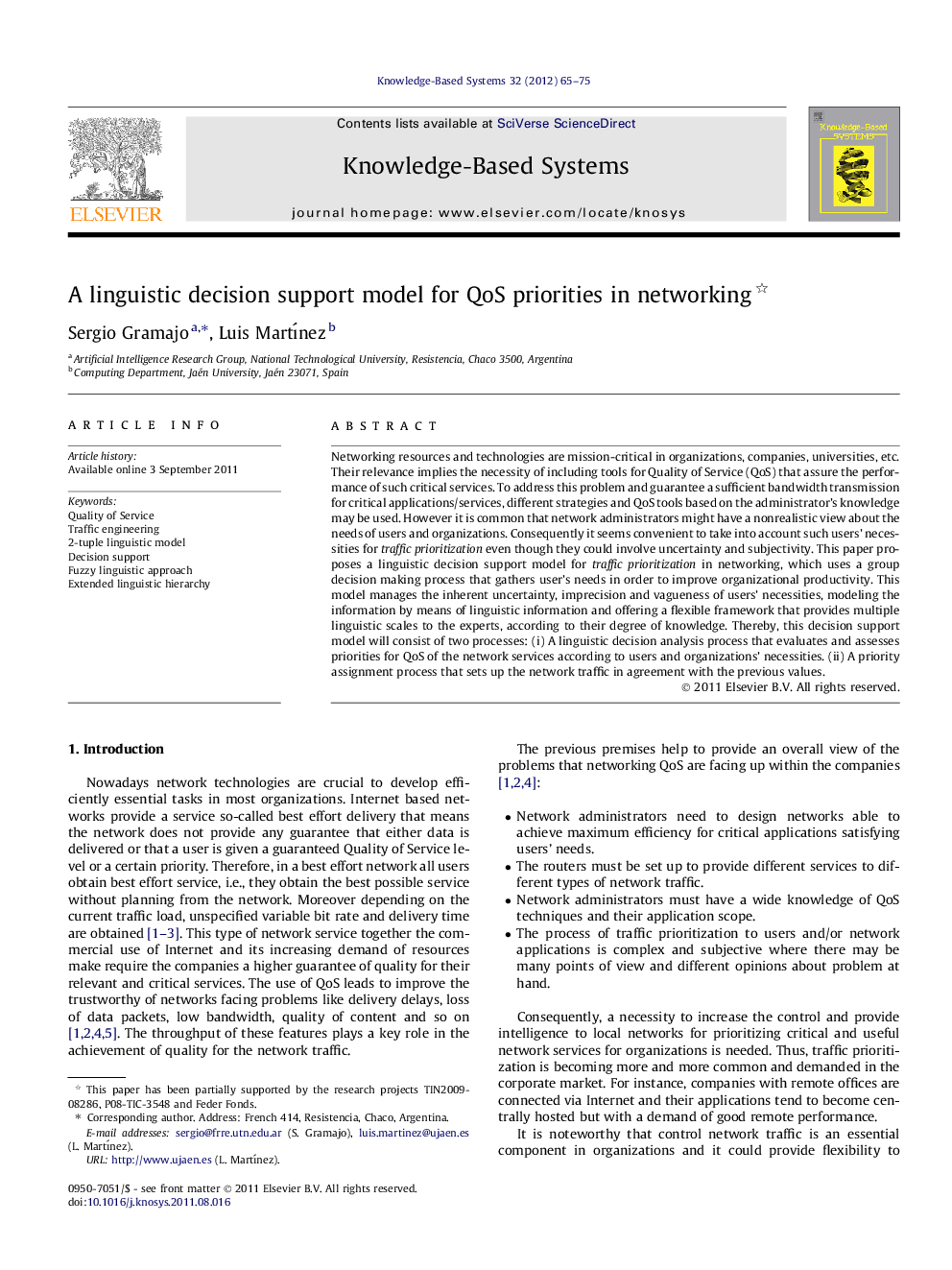 A linguistic decision support model for QoS priorities in networking 