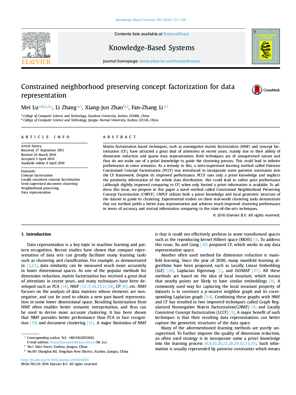 Constrained neighborhood preserving concept factorization for data representation