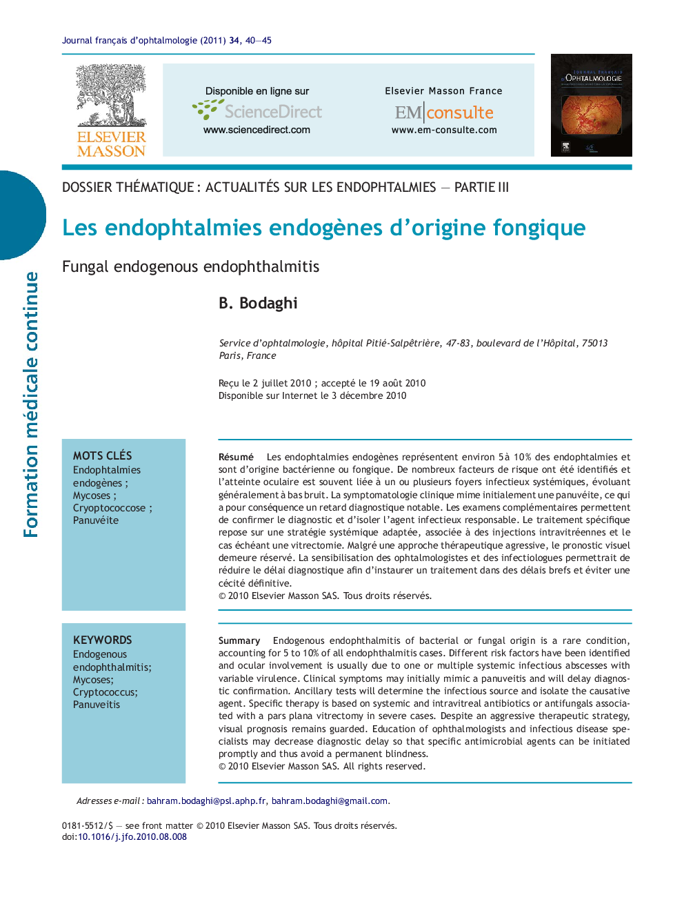 Les endophtalmies endogÃ¨nes d'origine fongique