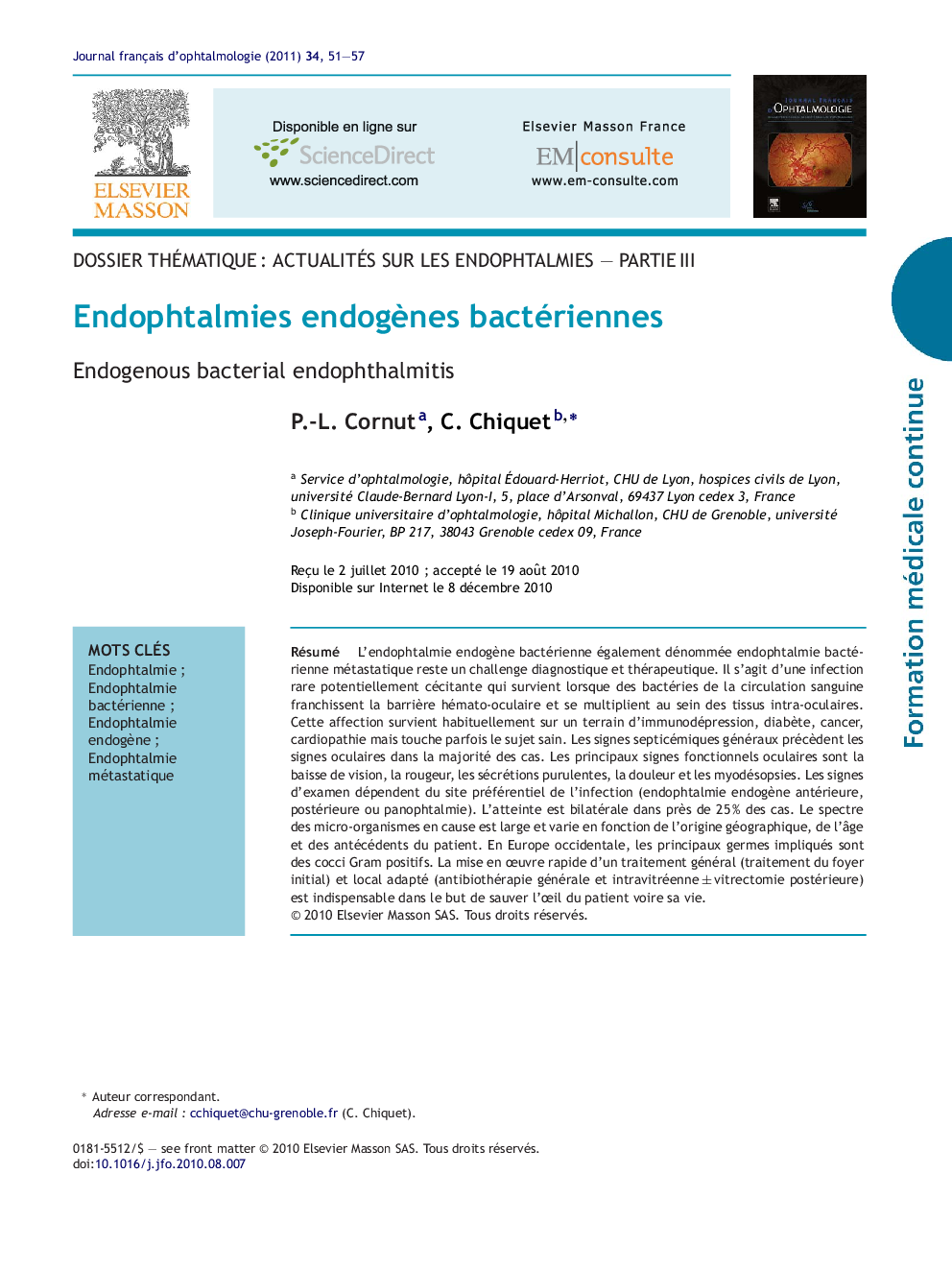 Endophtalmies endogènes bactériennes