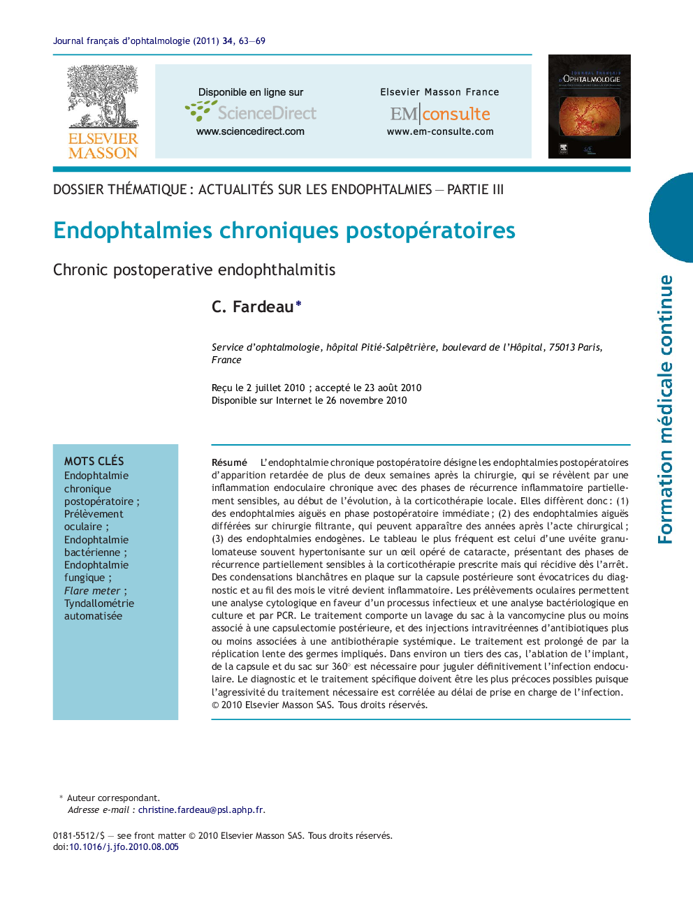 Endophtalmies chroniques postopératoires