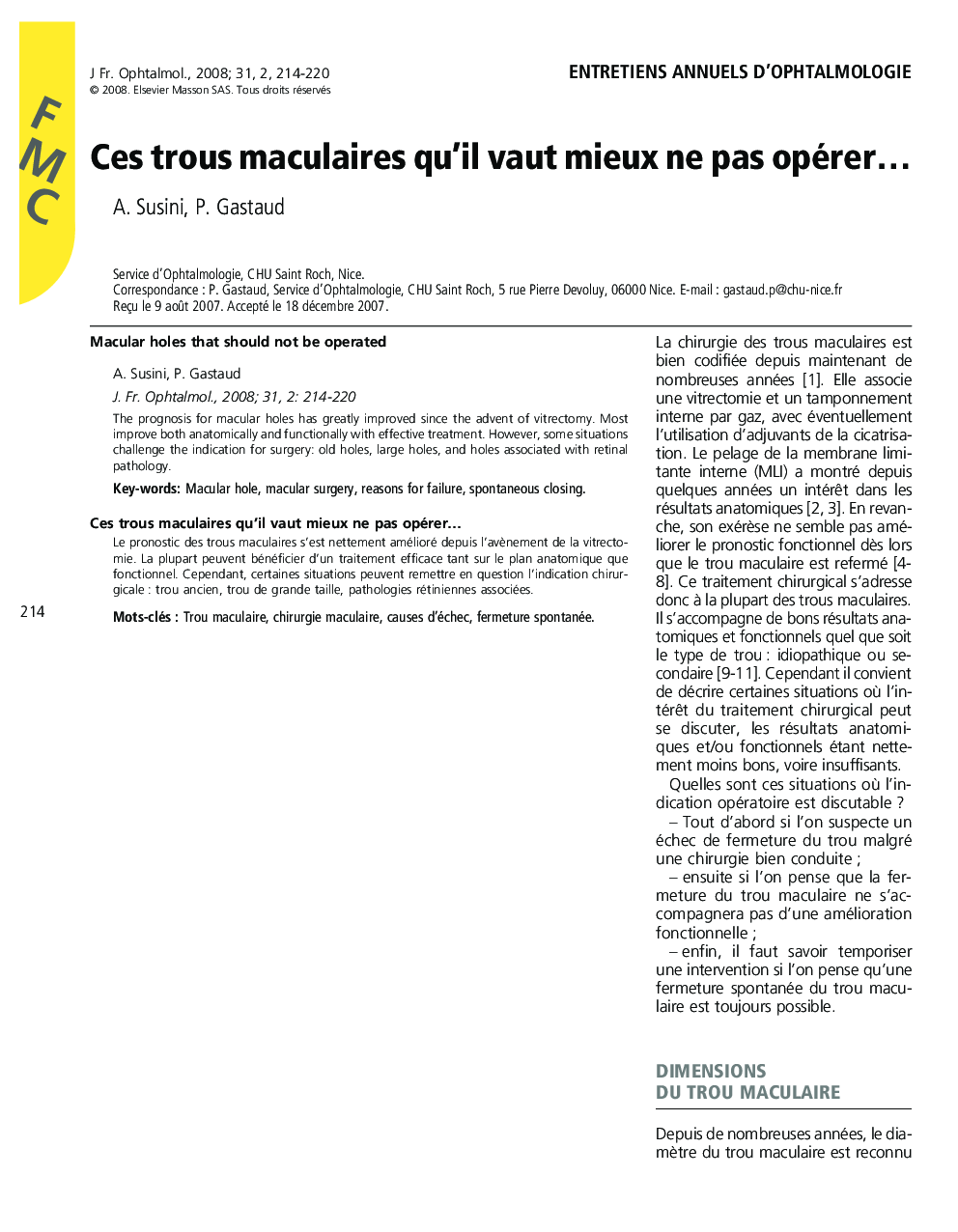 Ces trous maculaires qu'il vaut mieux ne pas opérerâ¦