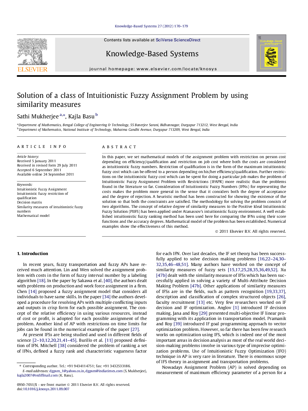 Solution of a class of Intuitionistic Fuzzy Assignment Problem by using similarity measures