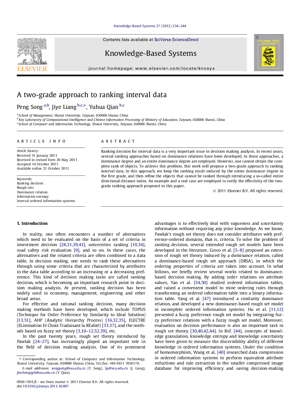 A two-grade approach to ranking interval data