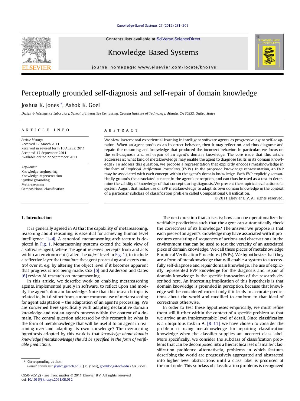 Perceptually grounded self-diagnosis and self-repair of domain knowledge