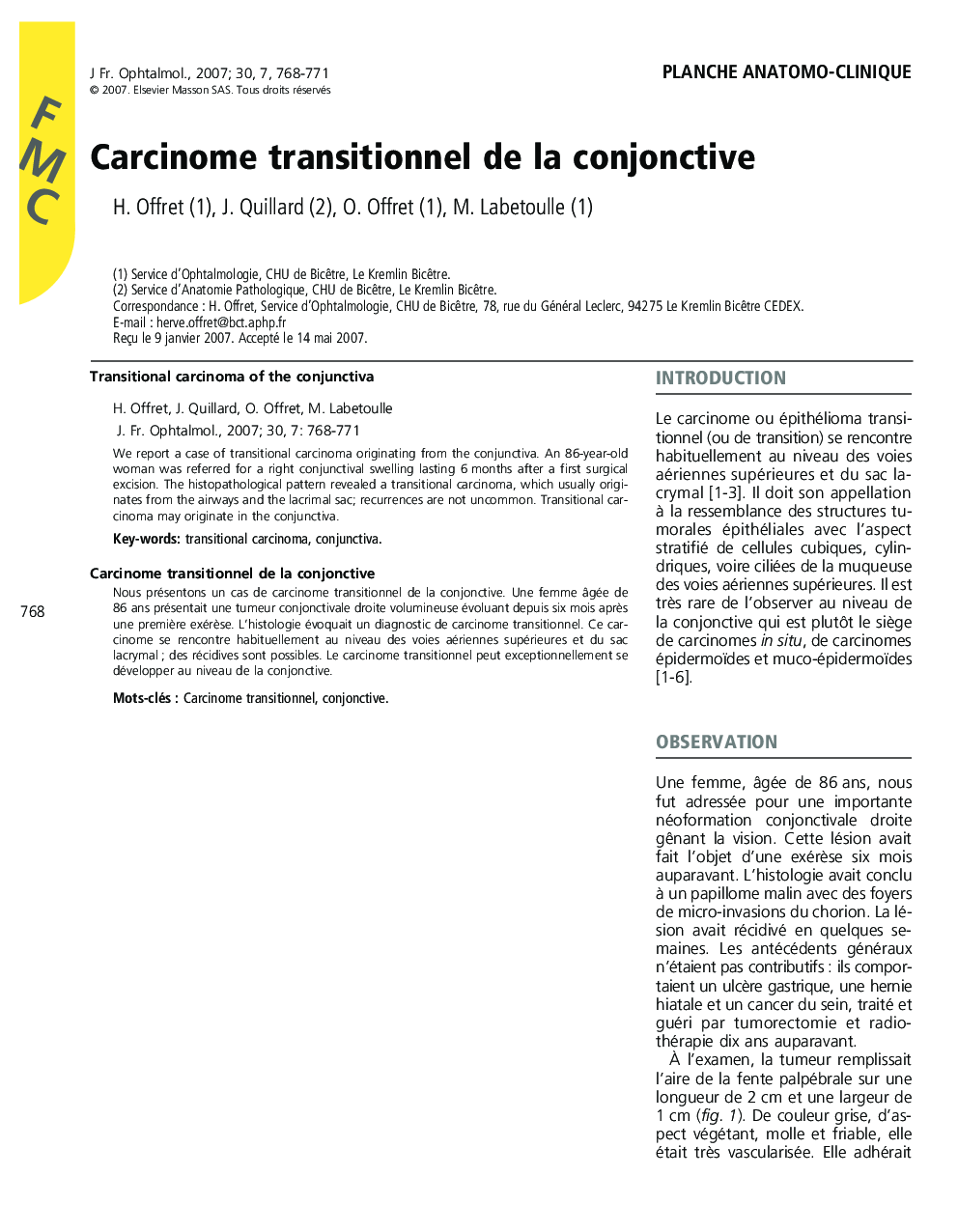 Carcinome transitionnel de la conjonctive