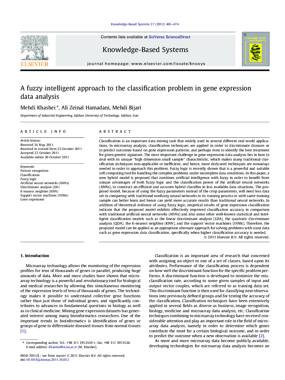 A fuzzy intelligent approach to the classification problem in gene expression data analysis