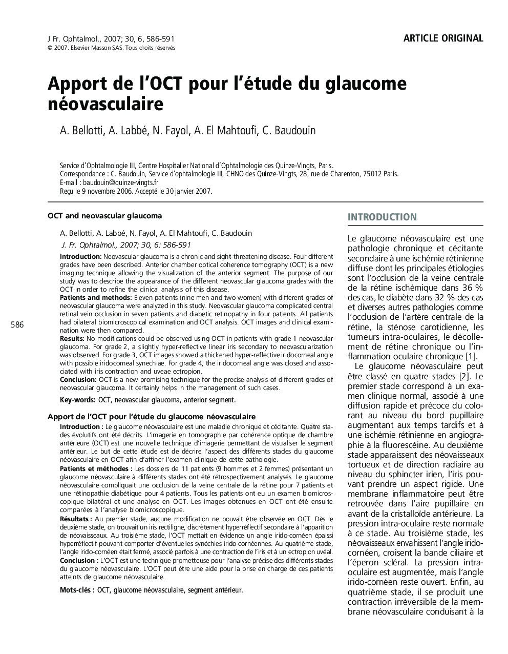 Article originalApport de l'OCT pour l'étude du glaucome néovasculaireOCT and neovascular glaucoma