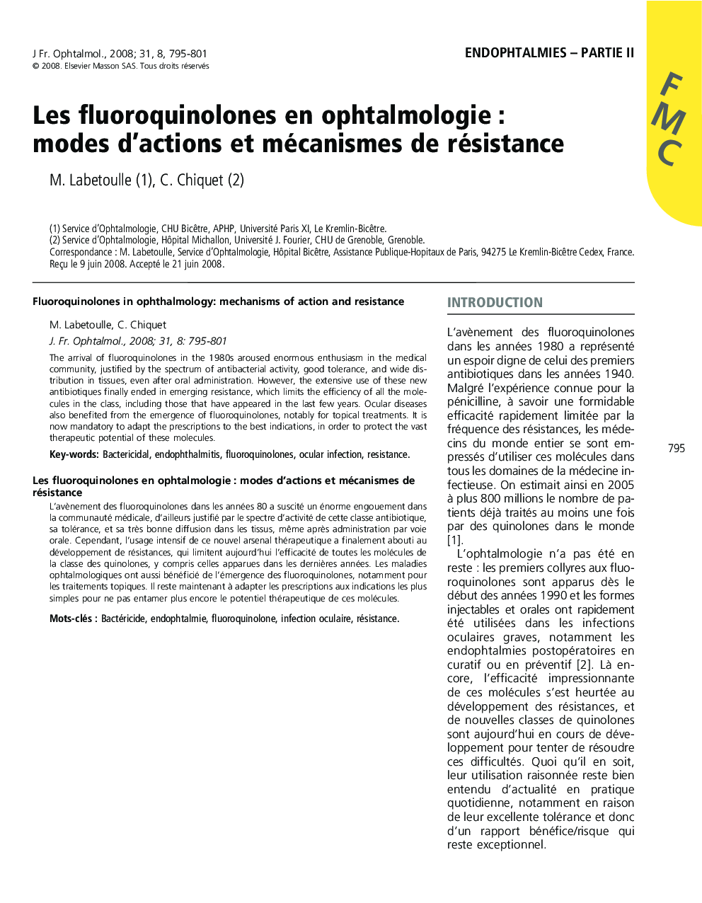 Les fluoroquinolones en ophtalmologie : modes d’actions et mécanismes de résistance