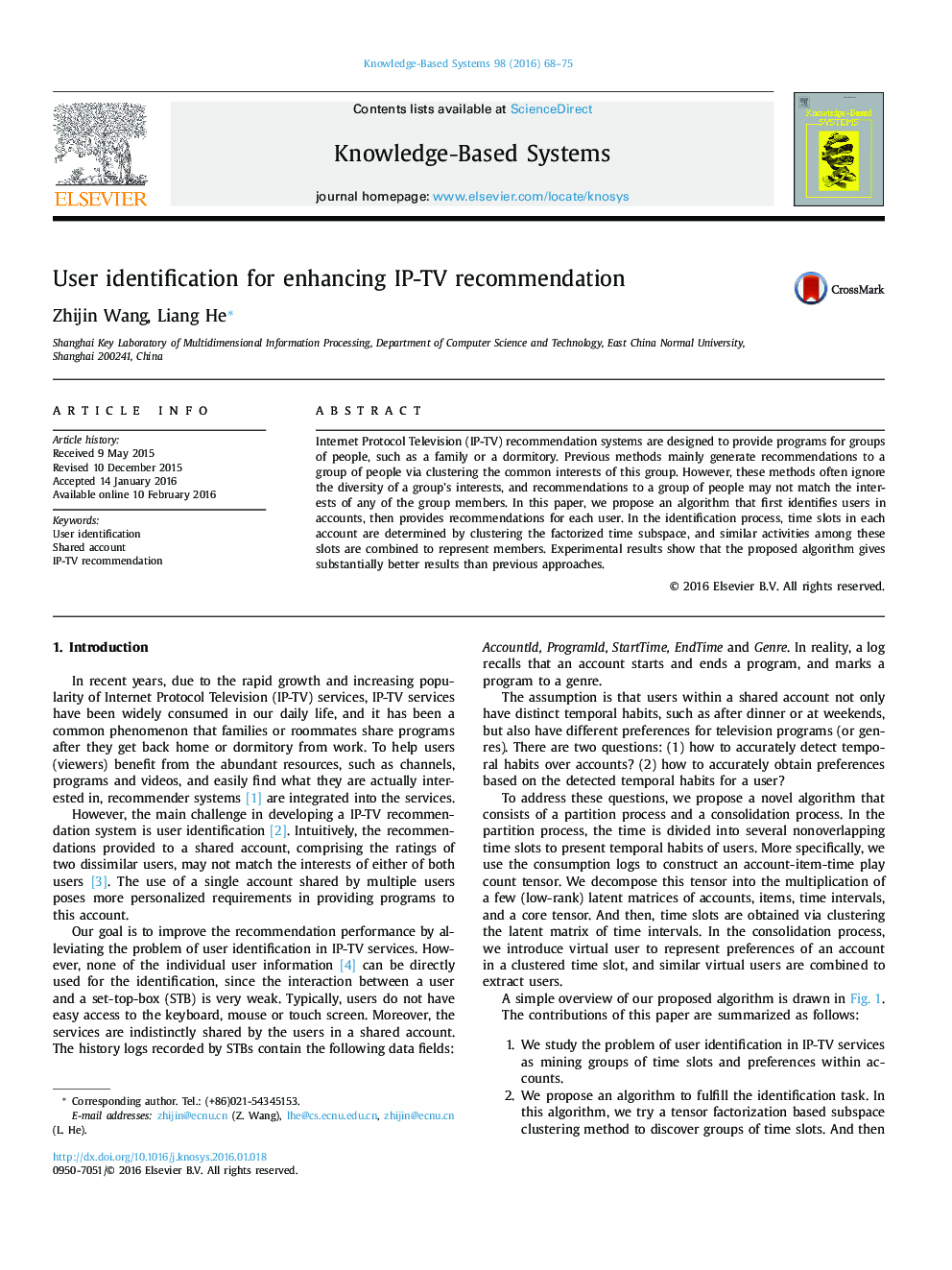 User identification for enhancing IP-TV recommendation