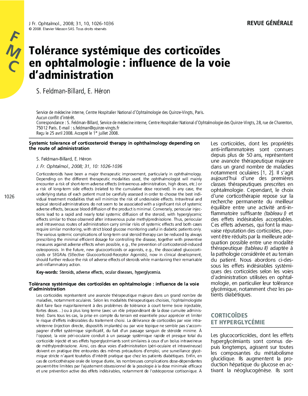 Tolérance systémique des corticoïdes en ophtalmologieÂ : influence de la voie d'administration