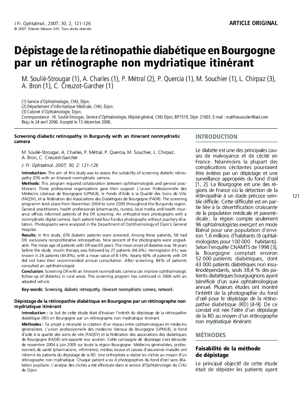 Dépistage de larétinopathie diabétique en Bourgogne par un rétinographe non mydriatique itinérant