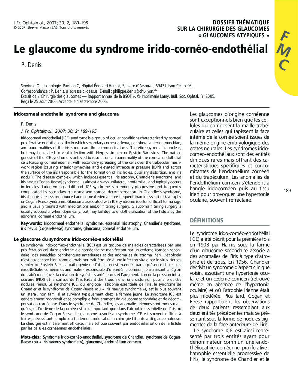Le glaucome du syndrome irido-cornéo-endothélial