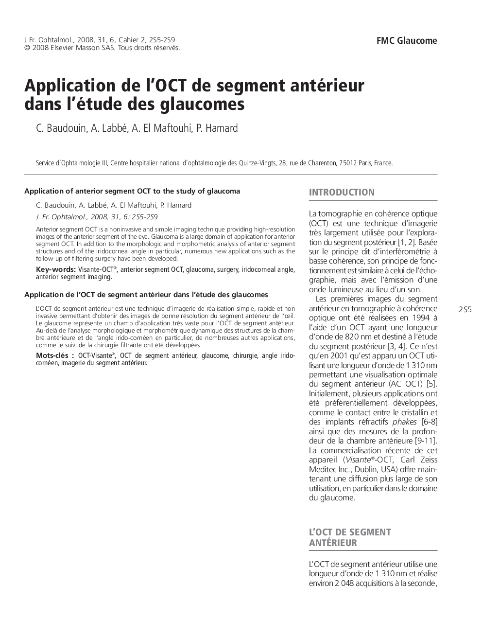 Application de l'OCT de segment antérieur dans l'étude des glaucomes