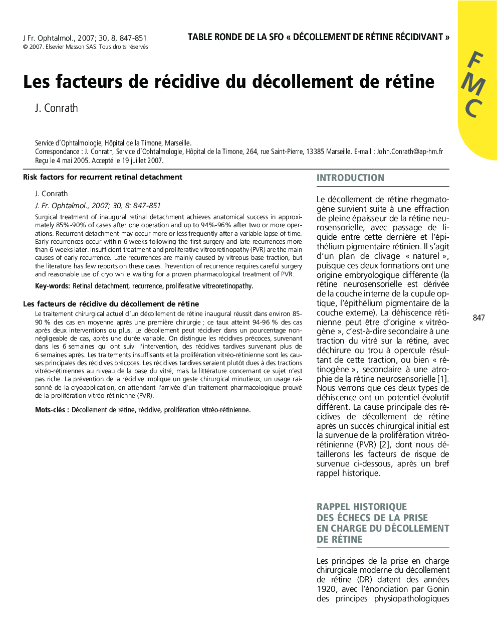 Les facteurs de récidive du décollement de rétine