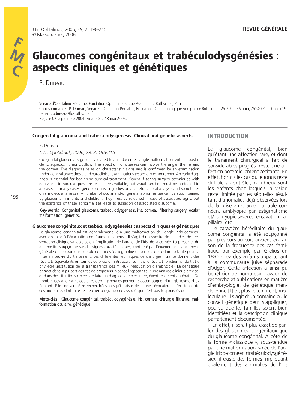 عکس صفحه اول مقاله: Revue généraleGlaucomes congénitaux et trabéculodysgénésies : aspects cliniques et génétiquesCongenital glaucoma and trabeculodysgenesis. Clinical and genetic aspects Revue généraleGlaucomes congénitaux et trabéculodysgénésies : aspects cliniques et génétiquesCongenital glaucoma and trabeculodysgenesis. Clinical and genetic aspects