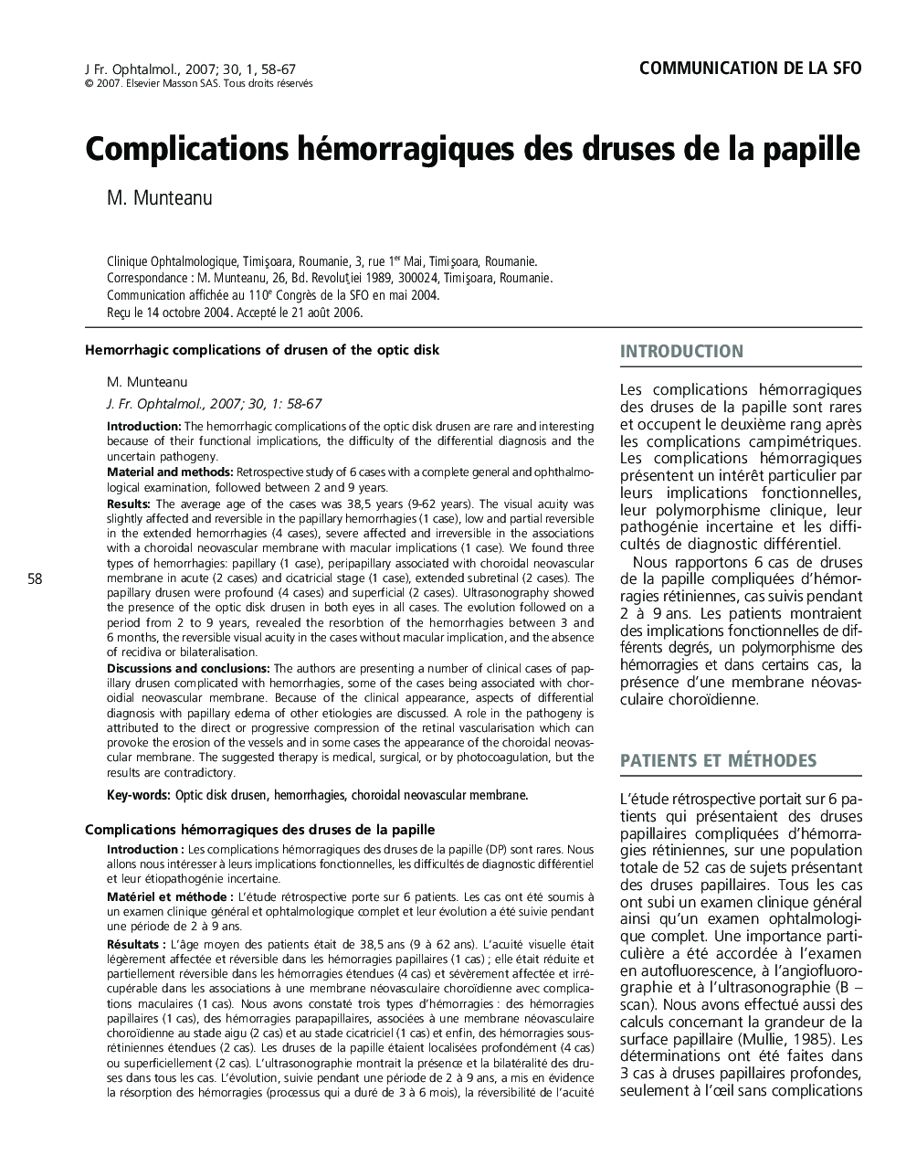 Complications hémorragiques des druses de la papille 