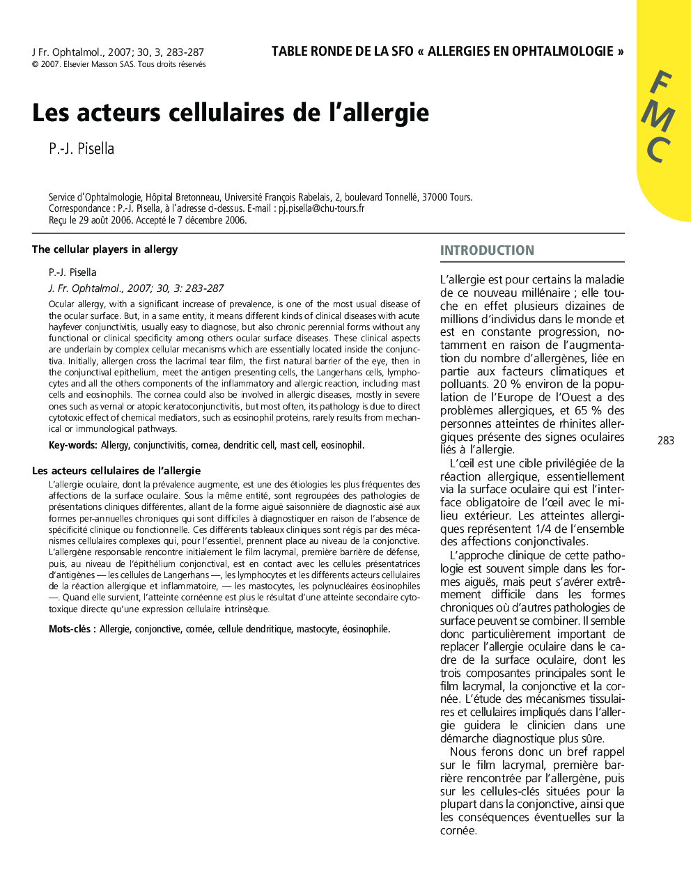 Les acteurs cellulaires de l'allergie