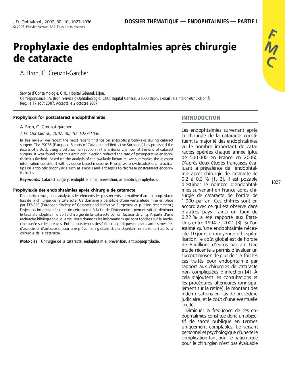 Prophylaxie des endophtalmies après chirurgie de cataracte