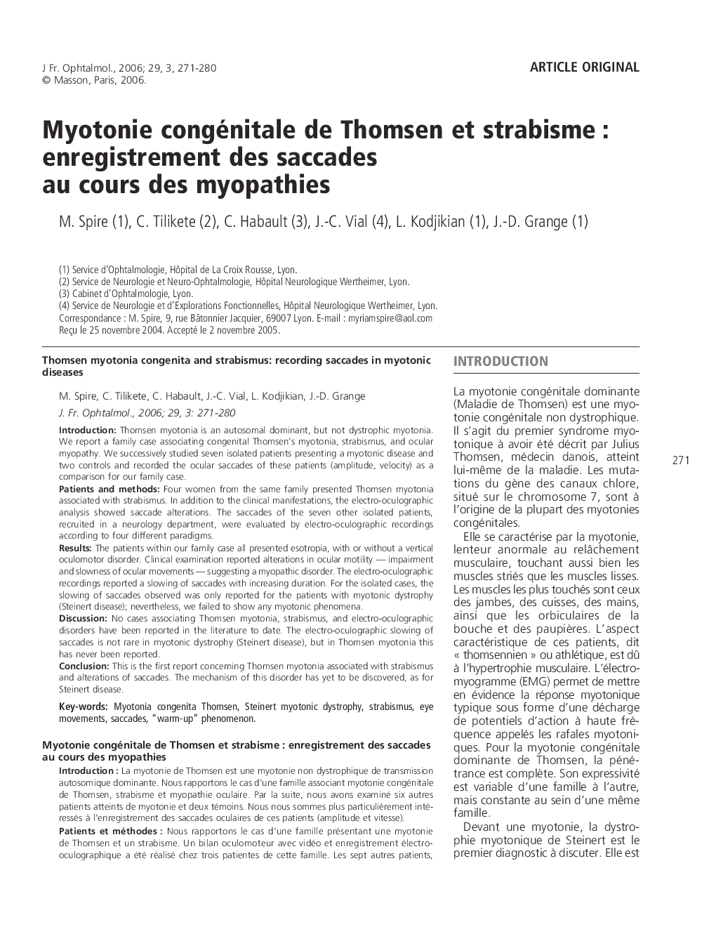 عکس صفحه اول مقاله: Myotonie congénitale de Thomsen et strabisme : enregistrement des saccades au cours des myopathies Myotonie congénitale de Thomsen et strabisme : enregistrement des saccades au cours des myopathies