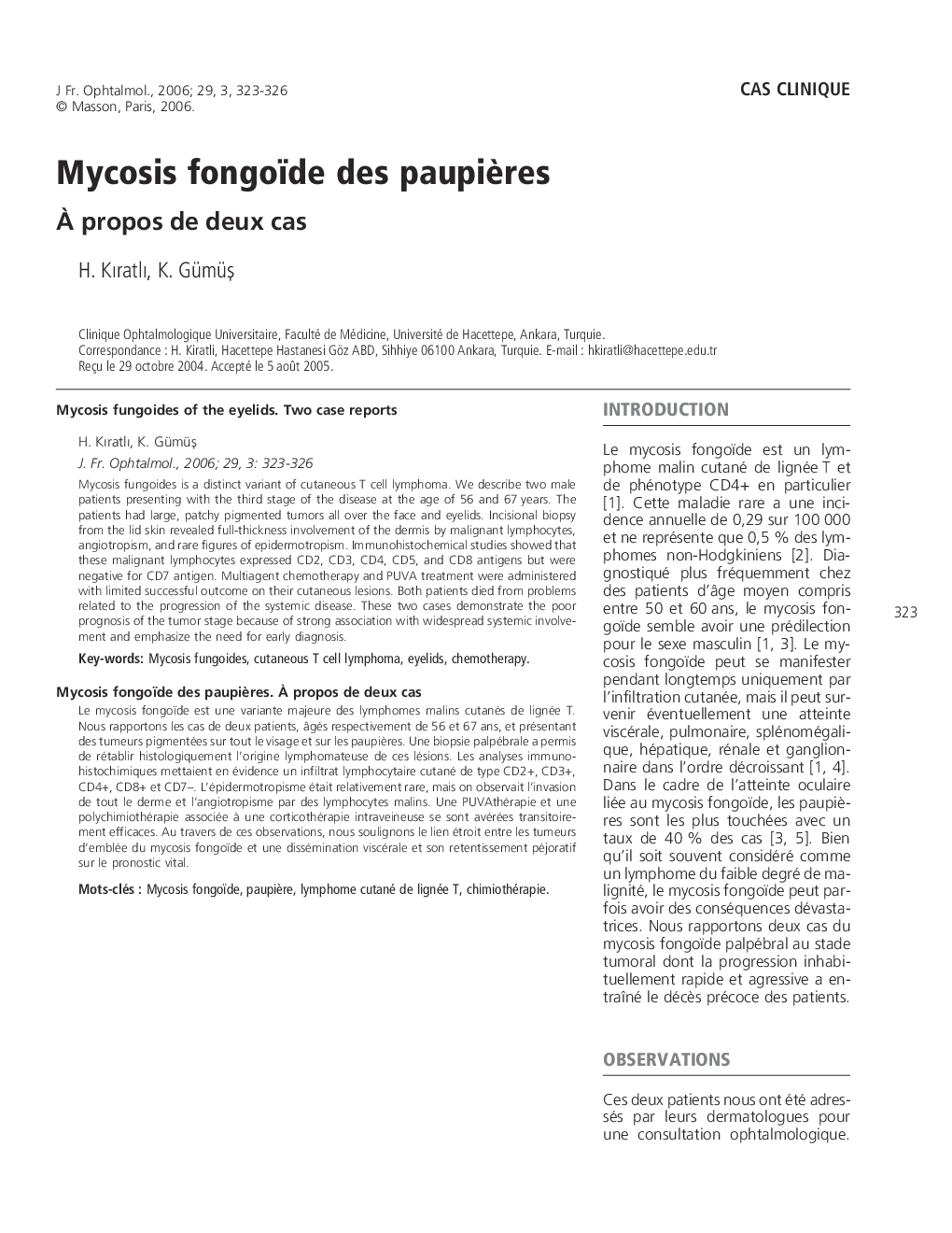 Mycosis fongoïde des paupiÃ¨res