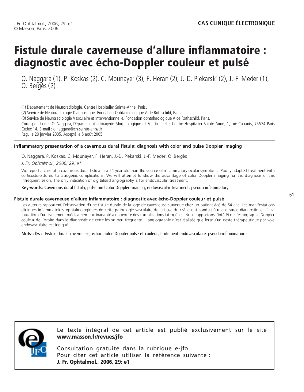 Fistule durale caverneuse d'allure inflammatoire : diagnostic avec écho-Doppler couleur et pulsé