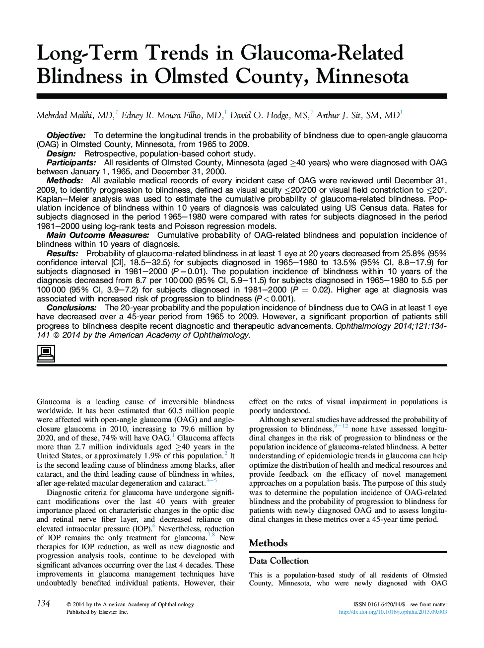 Long-Term Trends in Glaucoma-Related Blindness in Olmsted County, Minnesota