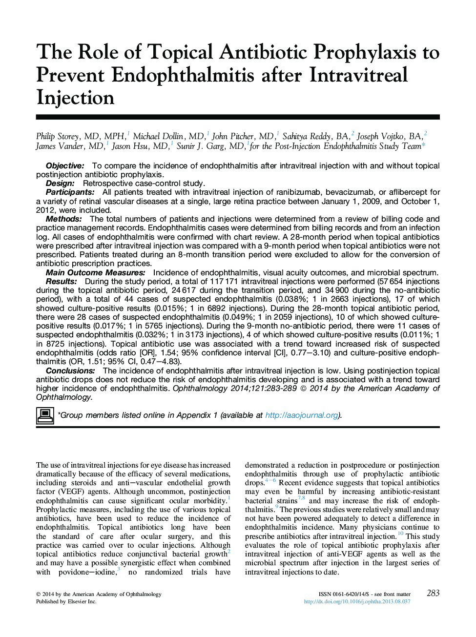 The Role of Topical Antibiotic Prophylaxis to Prevent Endophthalmitis after Intravitreal Injection 