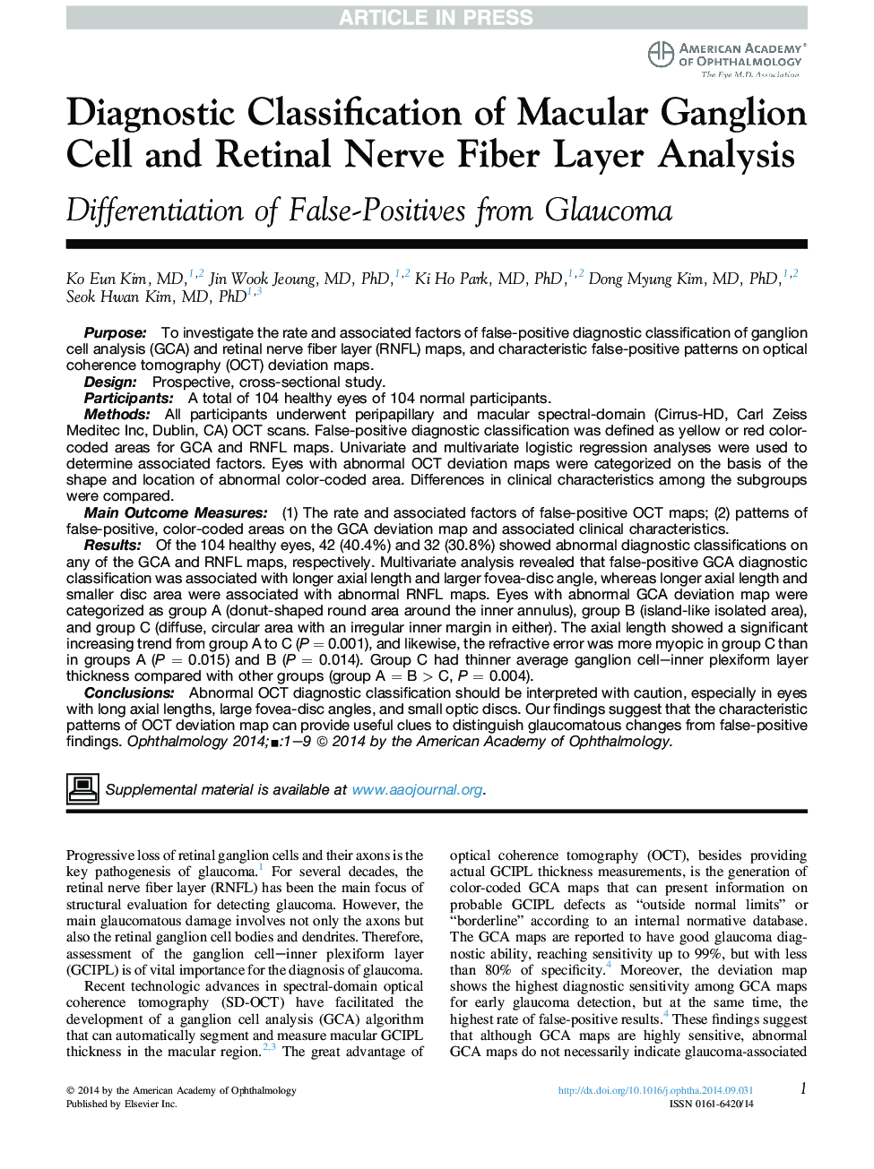 Diagnostic Classification of Macular Ganglion Cell and Retinal Nerve Fiber Layer Analysis