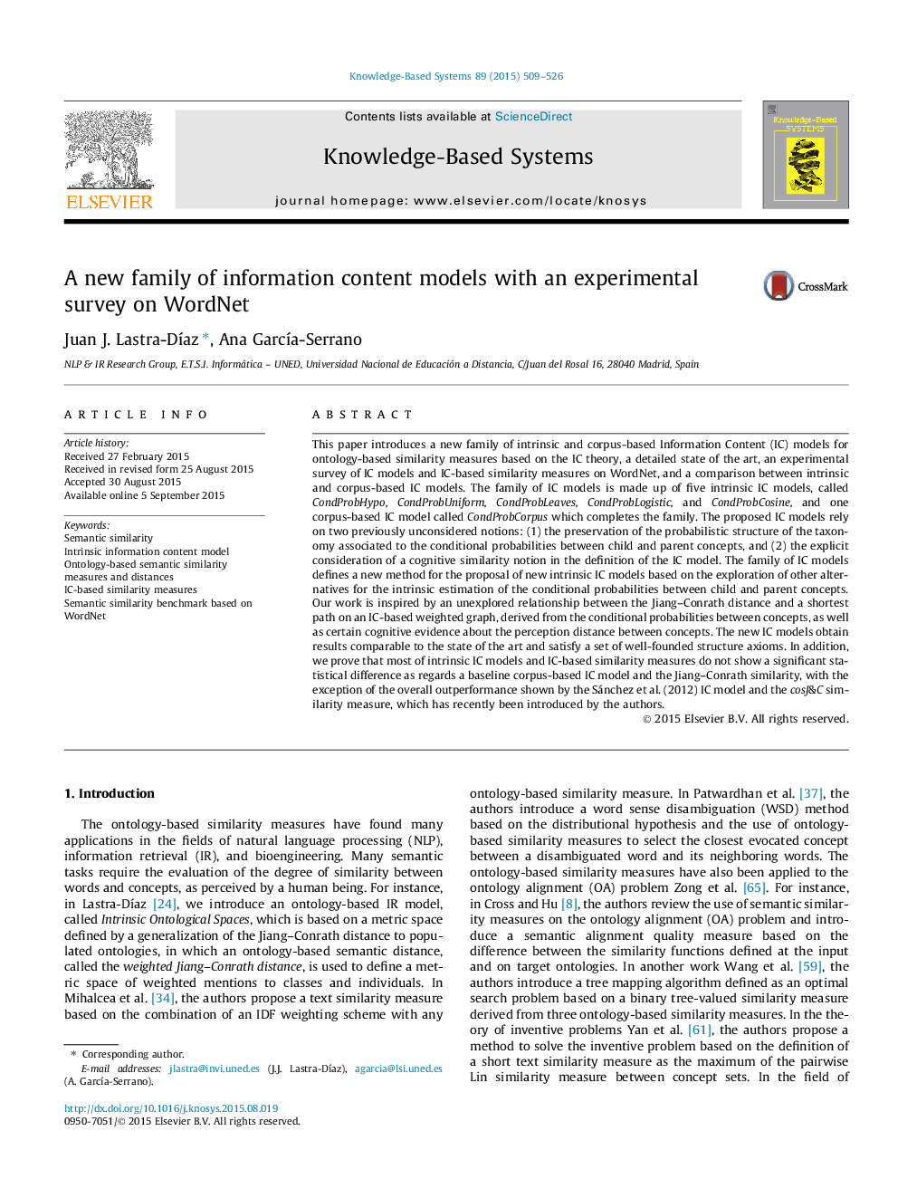 A new family of information content models with an experimental survey on WordNet