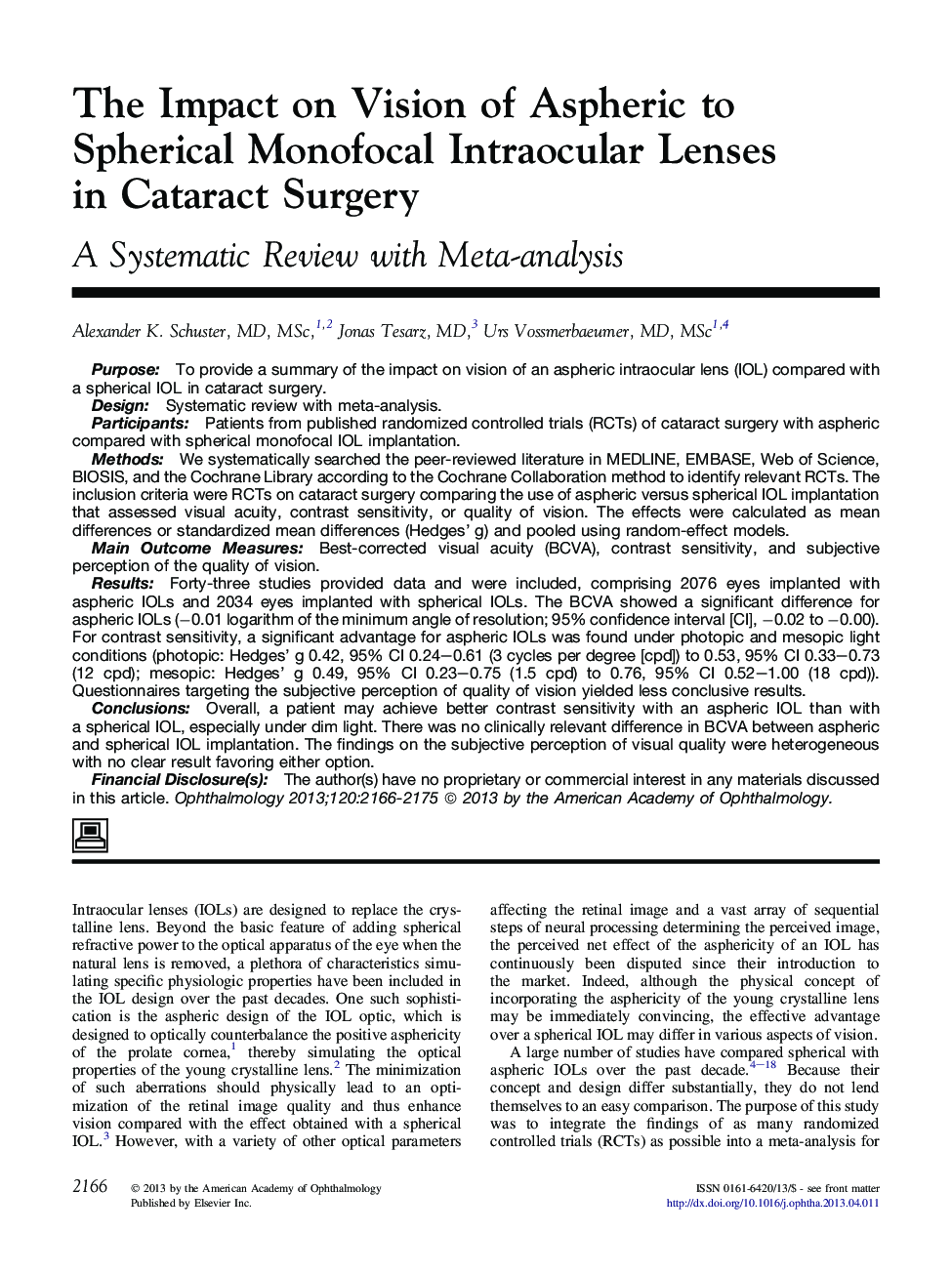 The Impact on Vision of Aspheric to Spherical Monofocal Intraocular Lenses in Cataract Surgery : A Systematic Review with Meta-analysis