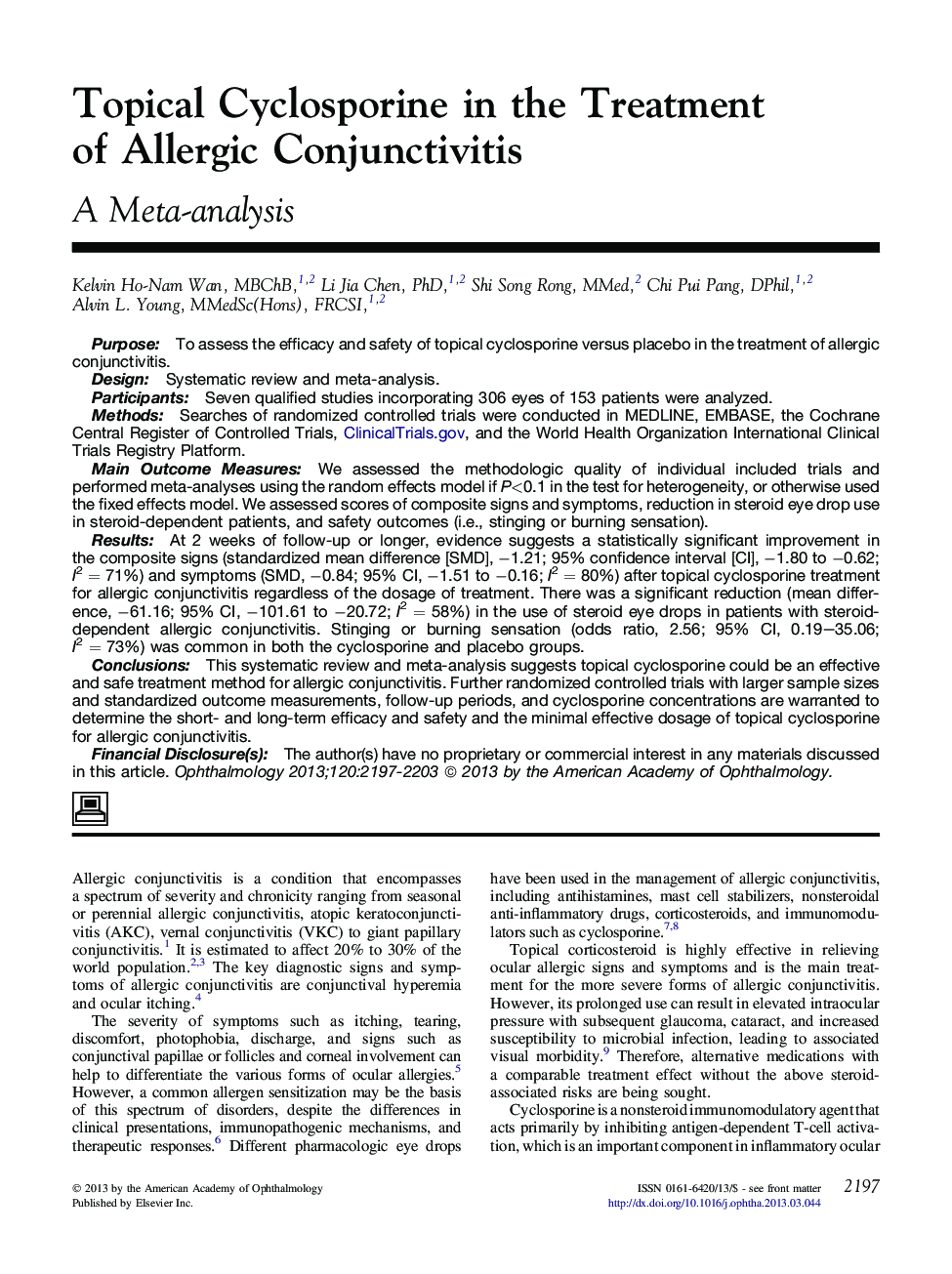 Topical Cyclosporine in the Treatment ofÂ Allergic Conjunctivitis
