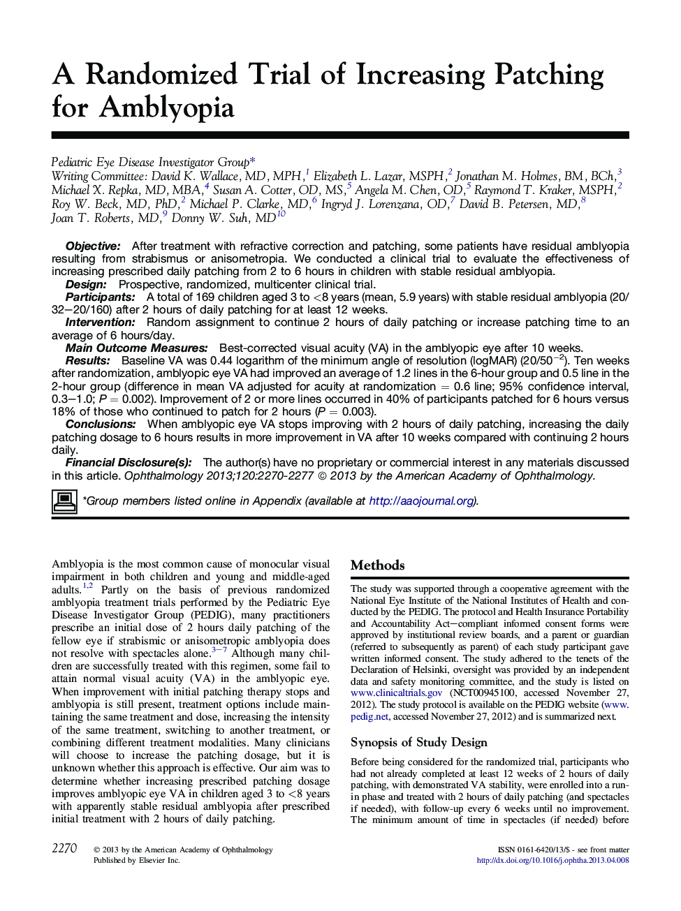 A Randomized Trial of Increasing Patching for Amblyopia 