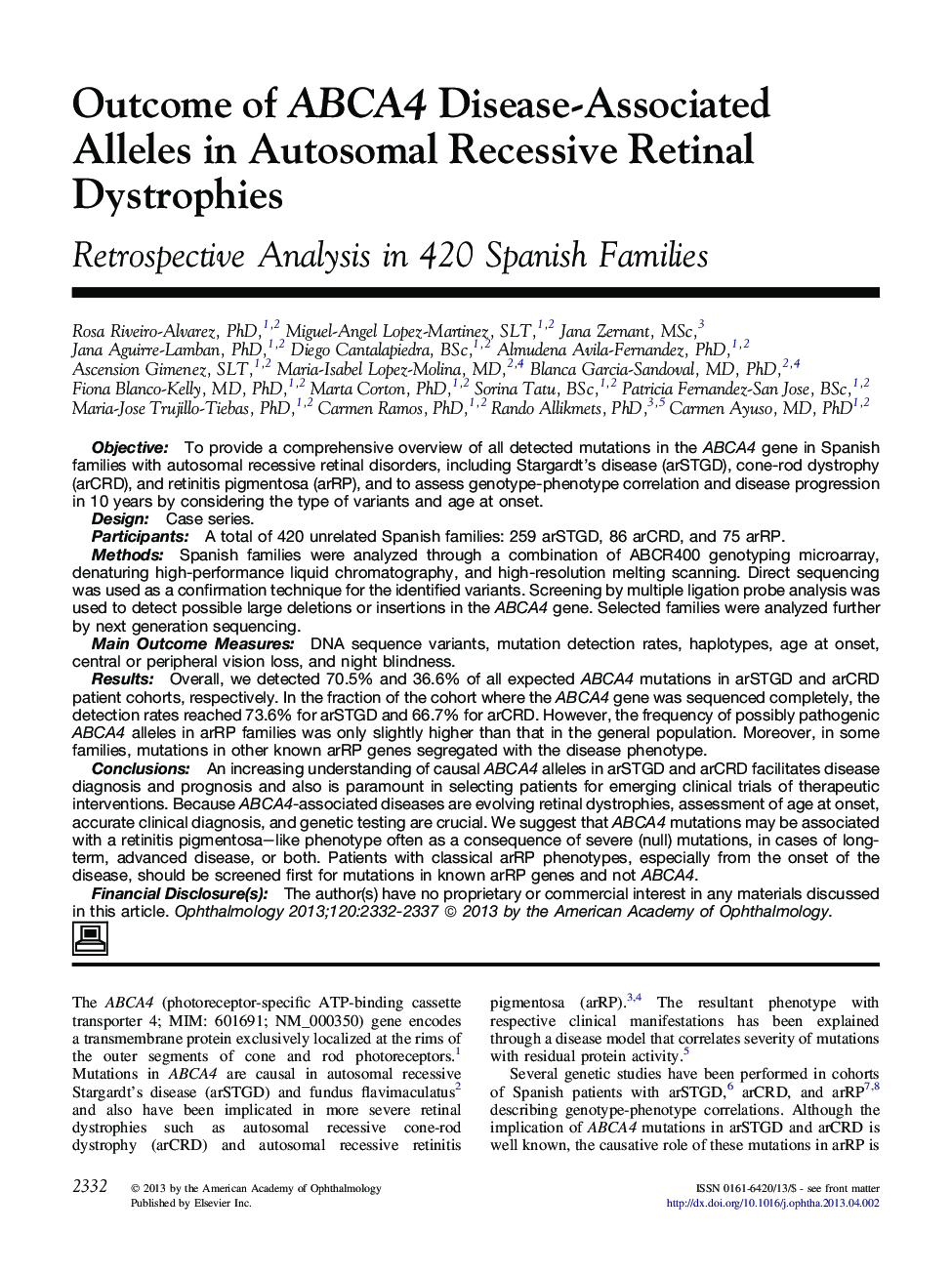 Outcome of ABCA4 Disease-Associated Alleles in Autosomal Recessive Retinal Dystrophies