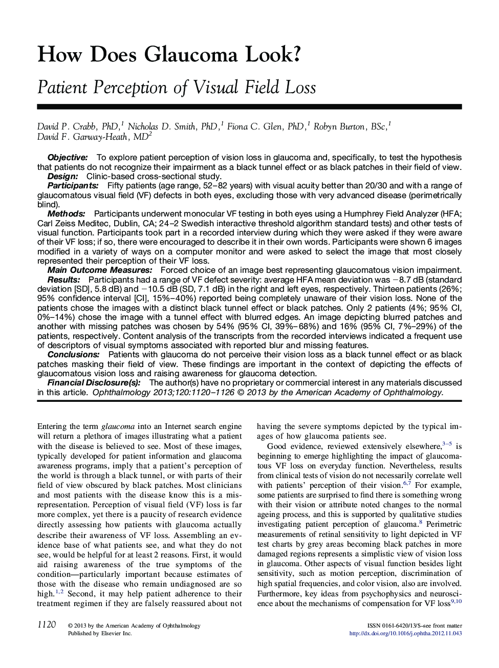 How Does Glaucoma Look? : Patient Perception of Visual Field Loss