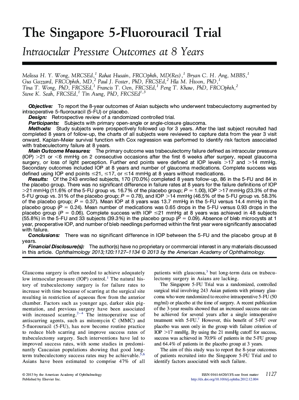 The Singapore 5-Fluorouracil Trial