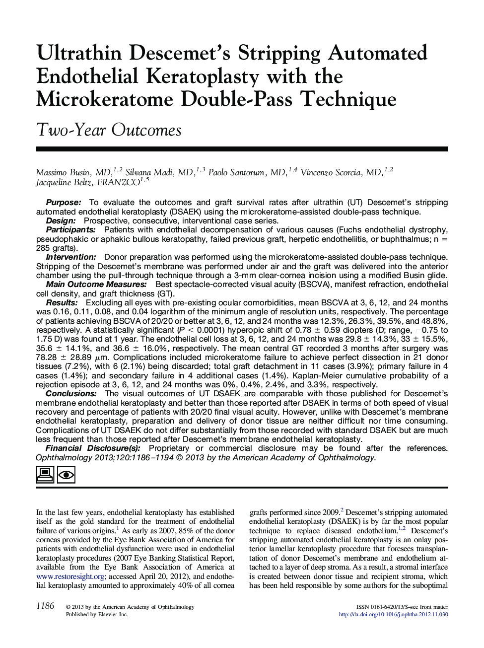 Ultrathin Descemet's Stripping Automated Endothelial Keratoplasty with the Microkeratome Double-Pass Technique