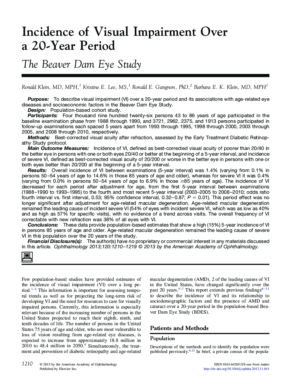 Incidence of Visual Impairment Over a 20-Year Period