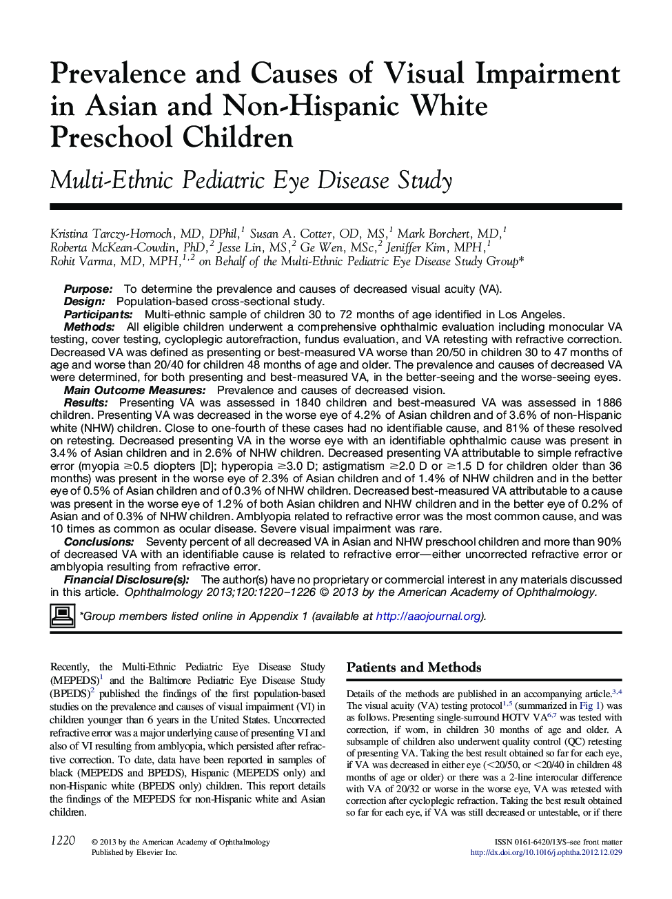 Prevalence and Causes of Visual Impairment in Asian and Non-Hispanic White Preschool Children