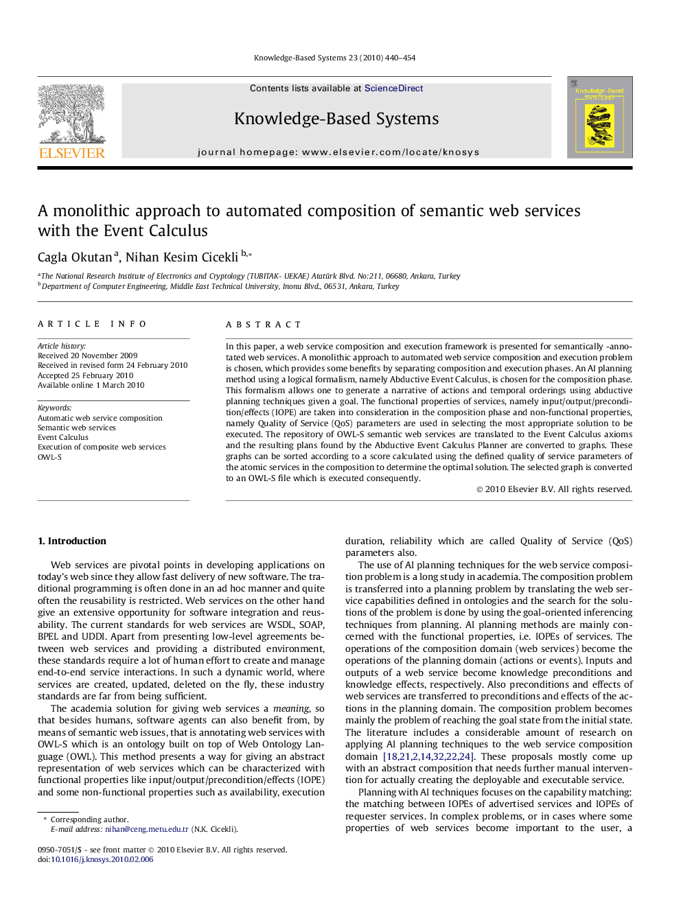 A monolithic approach to automated composition of semantic web services with the Event Calculus